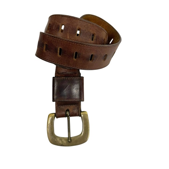 EDDIE BAUER Dark Brown Leather Belt with Brass Buckle - Picture 3 of 7